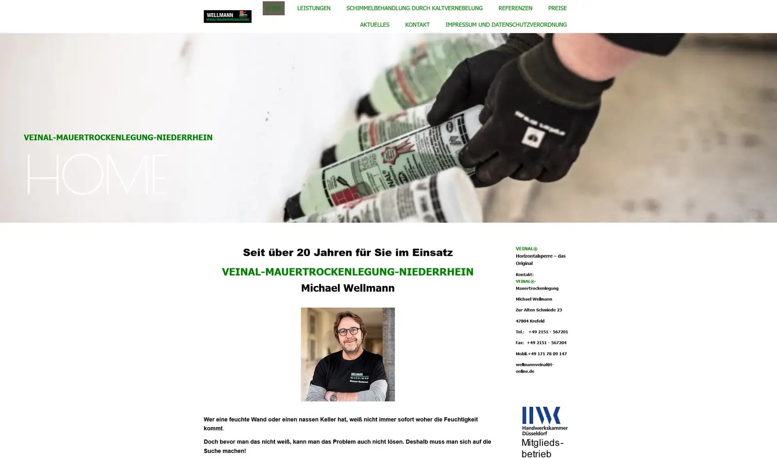 Screenshot Webseite VEINAL®-Mauertrockenlegung - Michael Wellmann